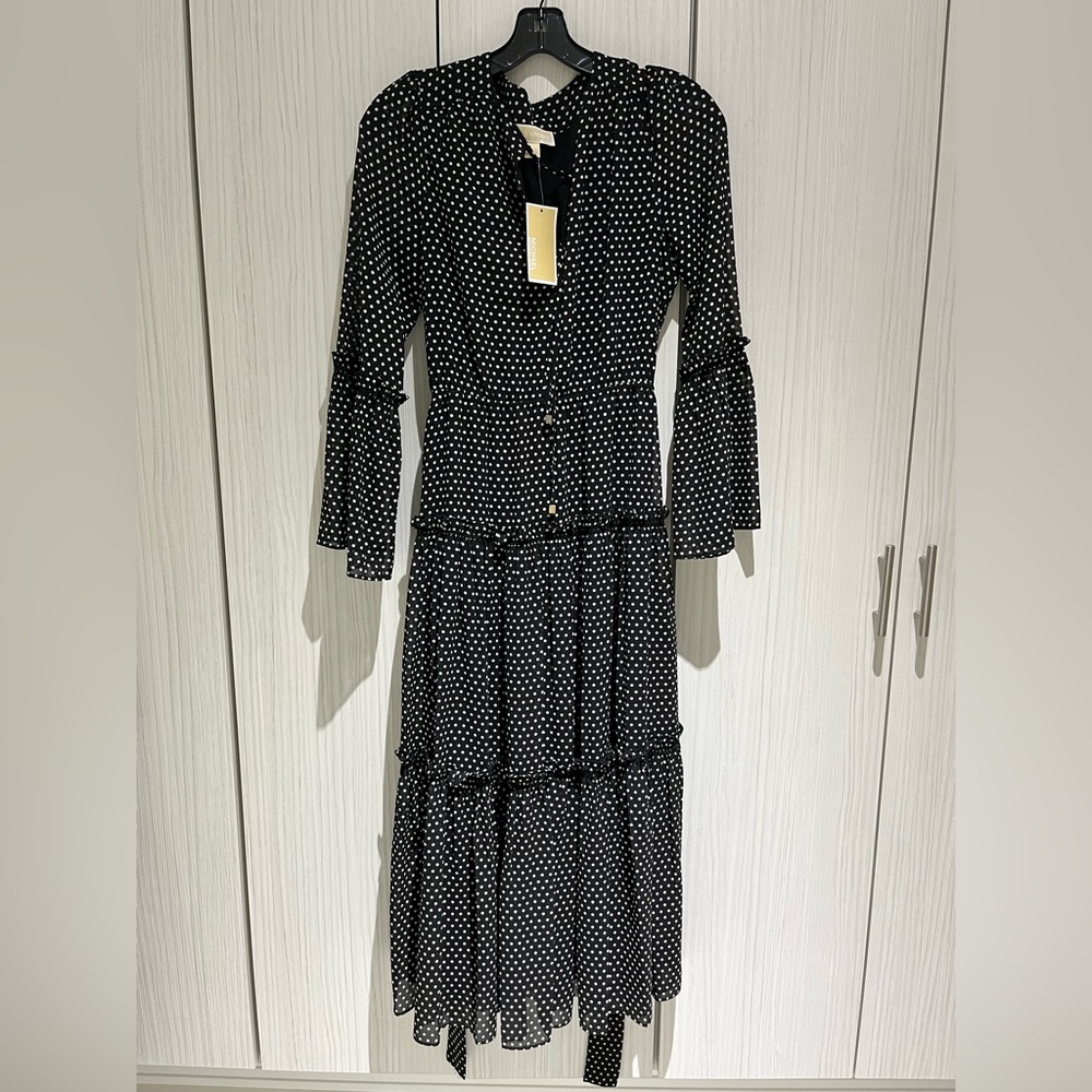 Michael Kors Black Polka Dotted Dress, Size Small